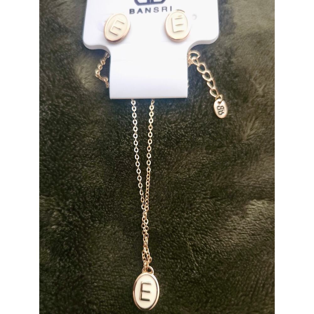 Bansri Designs Luxury‎ Jewelry "E" Insignia Earring Necklace Set 14K Gold Dipped